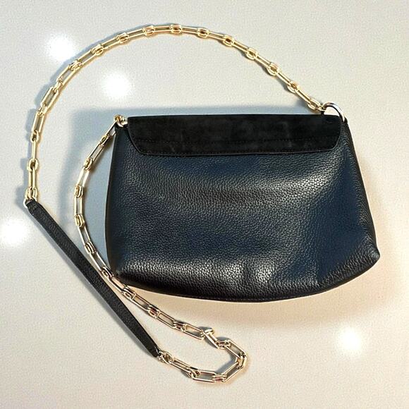 Ted Baker London Miliaa Black Leather & Suede Shoulder Bag Gold Chain Lock EUC!! - Picture 5 of 6